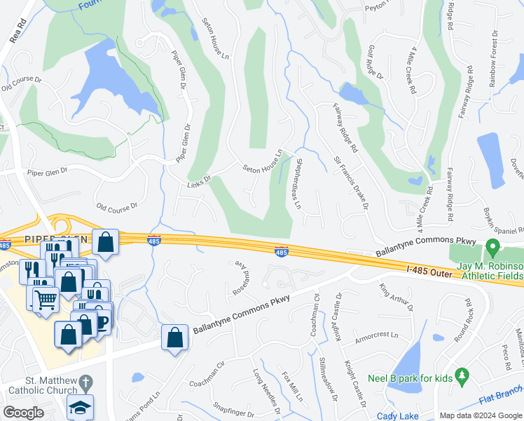 map of restaurants, bars, coffee shops, grocery stores, and more near 4202 Gosford Place in Charlotte