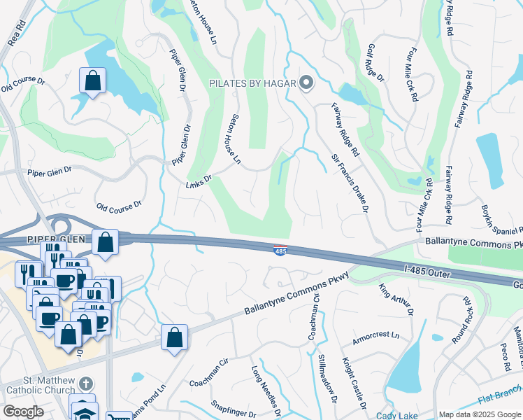 map of restaurants, bars, coffee shops, grocery stores, and more near 4202 Gosford Place in Charlotte