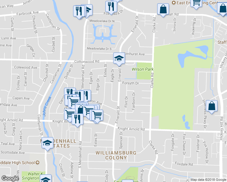 map of restaurants, bars, coffee shops, grocery stores, and more near 3046 Eagle Drive in Memphis