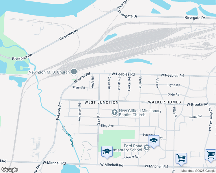 map of restaurants, bars, coffee shops, grocery stores, and more near 3051 Green Road in Memphis
