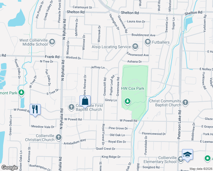map of restaurants, bars, coffee shops, grocery stores, and more near 964 Greencliff Road in Collierville