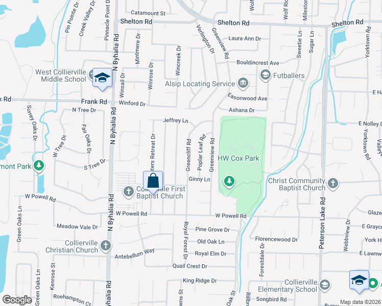 map of restaurants, bars, coffee shops, grocery stores, and more near 964 Greencliff Road in Collierville