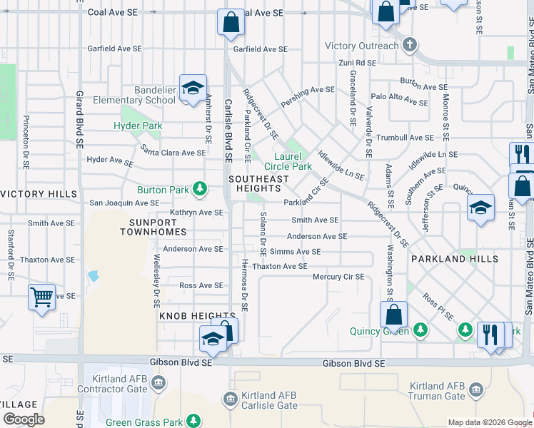 map of restaurants, bars, coffee shops, grocery stores, and more near in Albuquerque