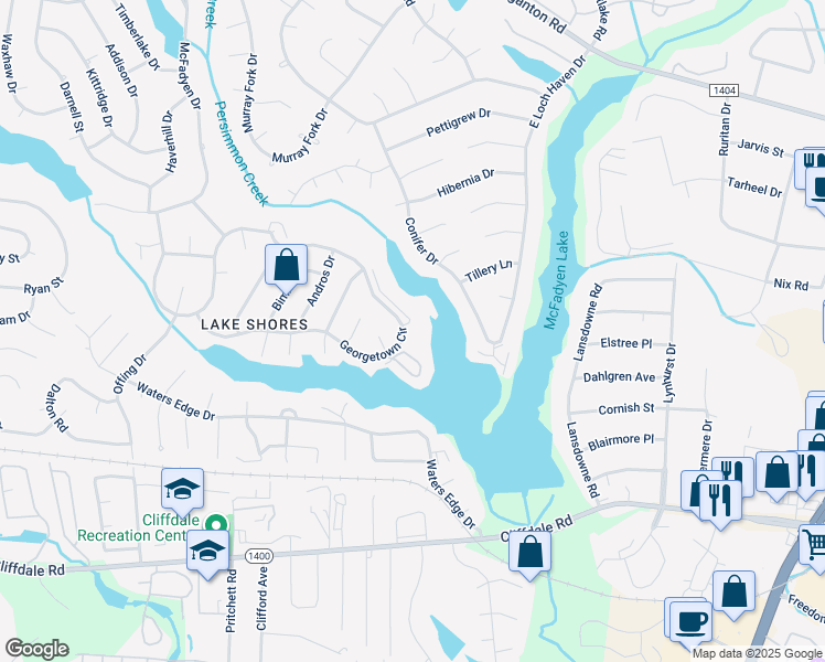 map of restaurants, bars, coffee shops, grocery stores, and more near 3314 Starboard Way in Fayetteville