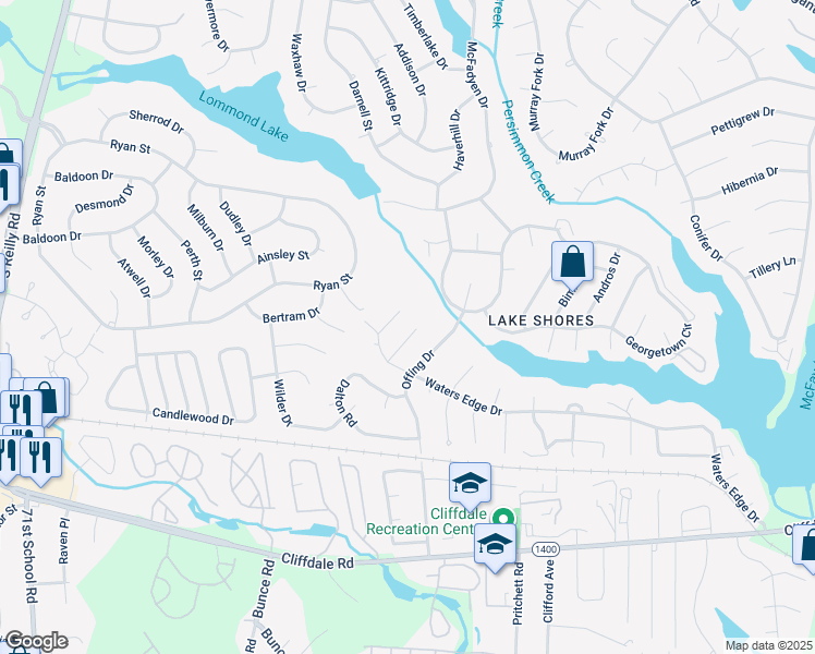 map of restaurants, bars, coffee shops, grocery stores, and more near 315 Whipple Tree Lane in Fayetteville