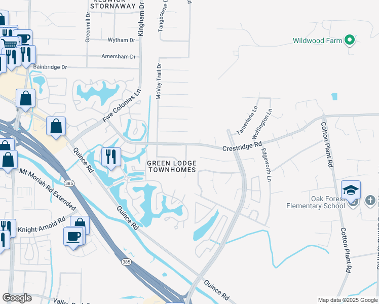 map of restaurants, bars, coffee shops, grocery stores, and more near 3046 Greenlodge Lane in Memphis