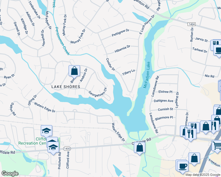 map of restaurants, bars, coffee shops, grocery stores, and more near 3314 Starboard Way in Fayetteville