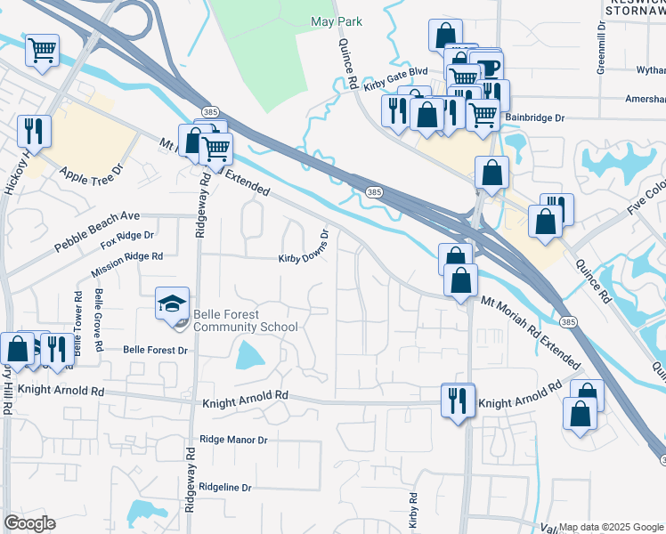 map of restaurants, bars, coffee shops, grocery stores, and more near 6389 Hunters Place Drive in Memphis