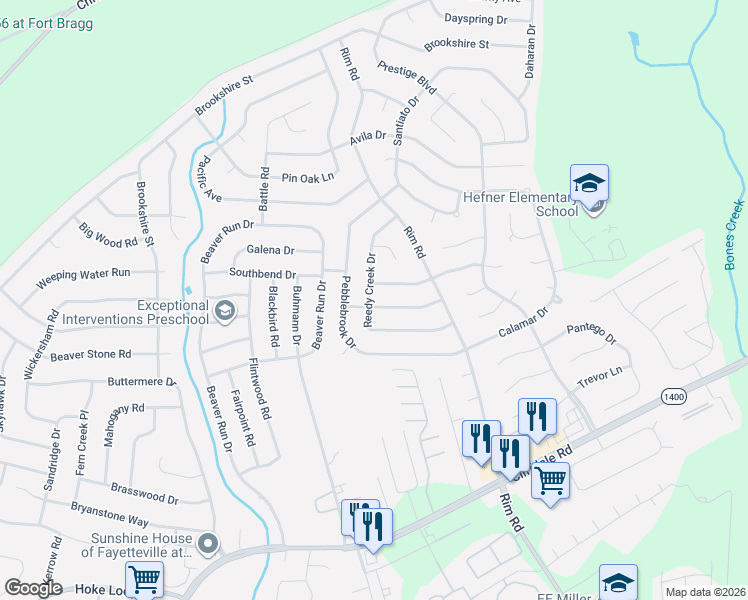 map of restaurants, bars, coffee shops, grocery stores, and more near 7236 Shady Grove Lane in Fayetteville