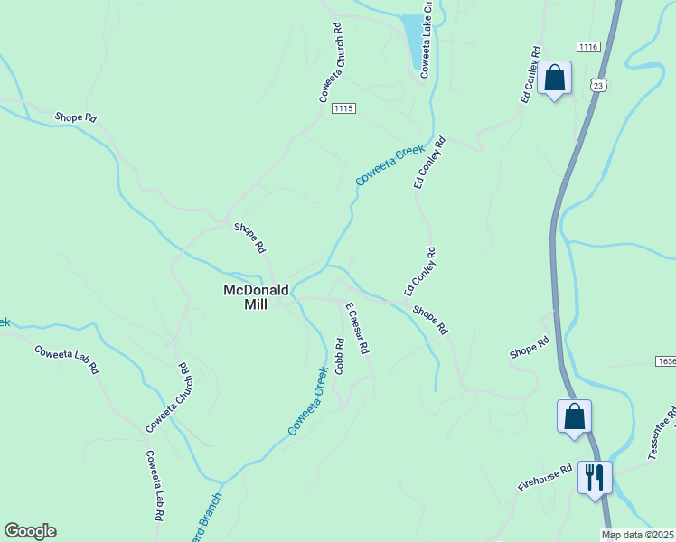map of restaurants, bars, coffee shops, grocery stores, and more near 1055 Shope Road in Otto