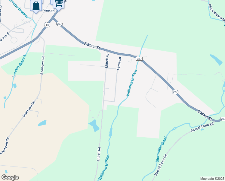 map of restaurants, bars, coffee shops, grocery stores, and more near 515 Carrie Lane in Loretto
