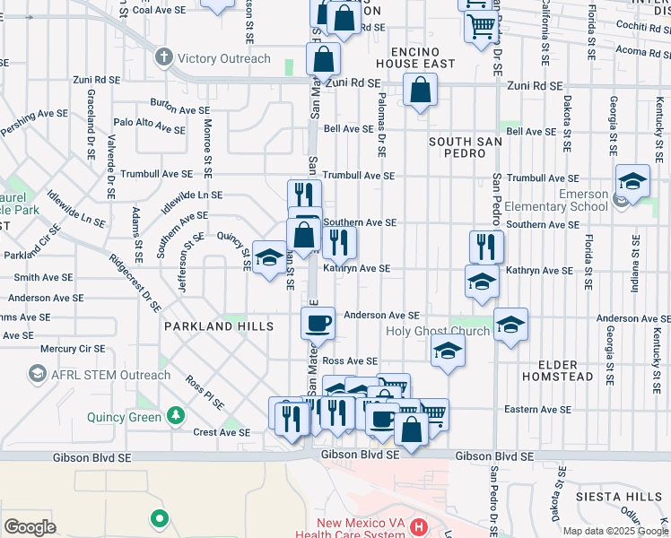 map of restaurants, bars, coffee shops, grocery stores, and more near 1000 Ortiz Drive Southeast in Albuquerque