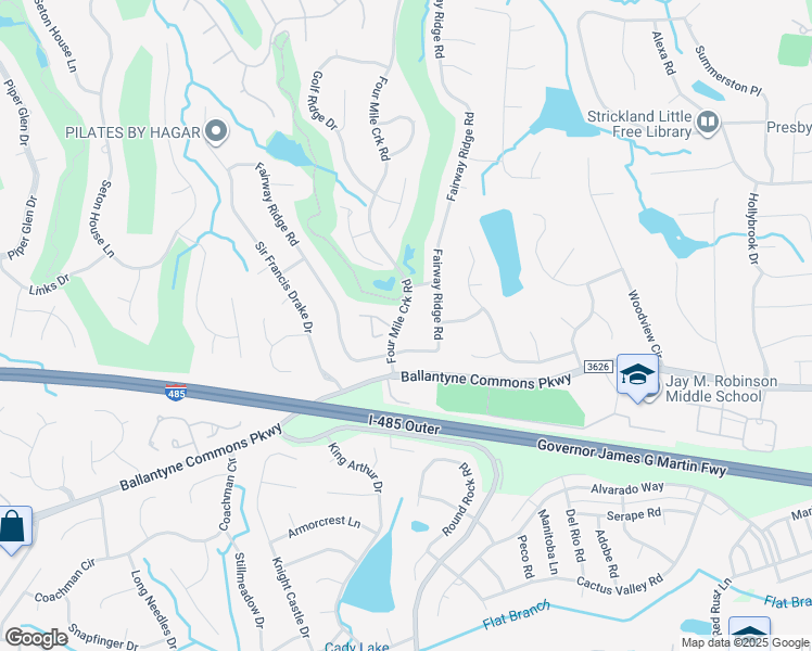 map of restaurants, bars, coffee shops, grocery stores, and more near 11201 4 Mile Creek Road in Charlotte