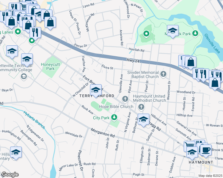 map of restaurants, bars, coffee shops, grocery stores, and more near 2018 Fort Bragg Road in Fayetteville
