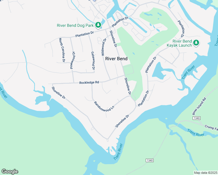 map of restaurants, bars, coffee shops, grocery stores, and more near 118 Oakleaf Ct in New Bern