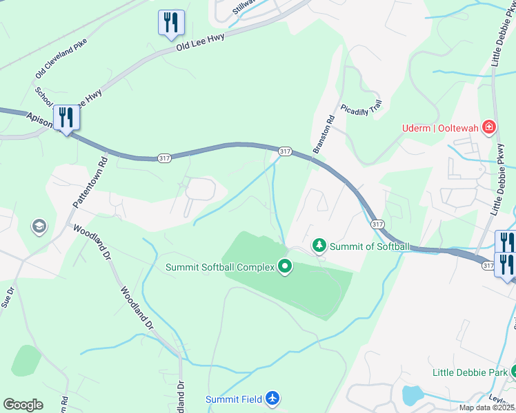 map of restaurants, bars, coffee shops, grocery stores, and more near 8605 Tradewind Circle in Ooltewah