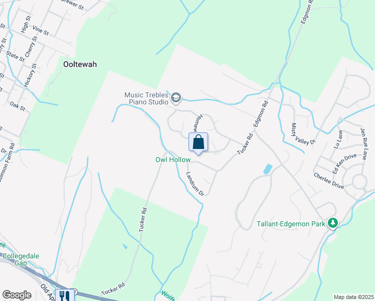 map of restaurants, bars, coffee shops, grocery stores, and more near 5630 Hyacinth Ln in Ooltewah