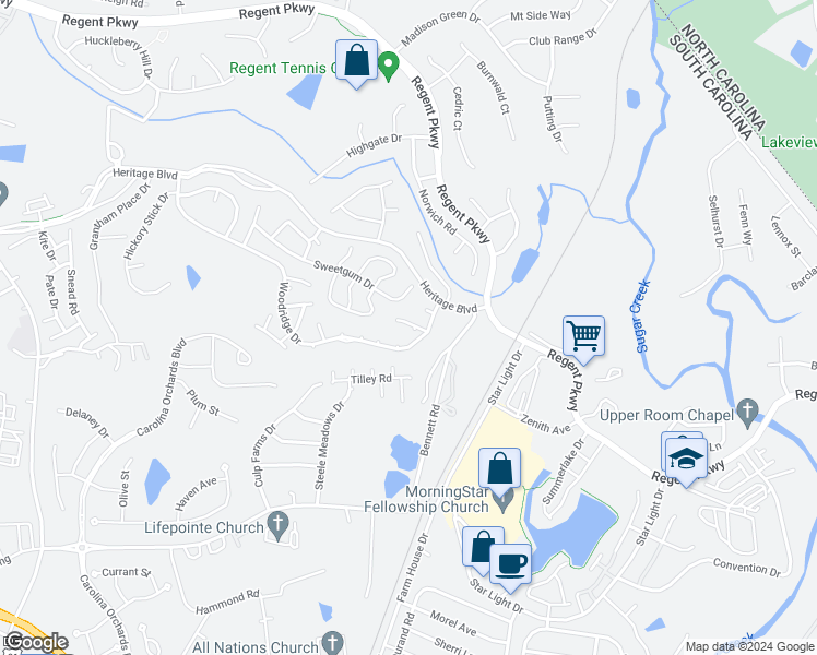 map of restaurants, bars, coffee shops, grocery stores, and more near 492 Glory Court in Fort Mill