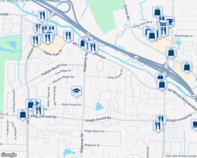 map of restaurants, bars, coffee shops, grocery stores, and more near 6263 Kirby Downs Drive in Memphis