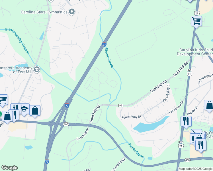 map of restaurants, bars, coffee shops, grocery stores, and more near 1110 Keene Circle in Fort Mill