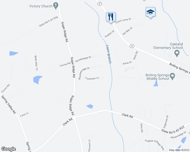 map of restaurants, bars, coffee shops, grocery stores, and more near 325 Trantham Court in Inman