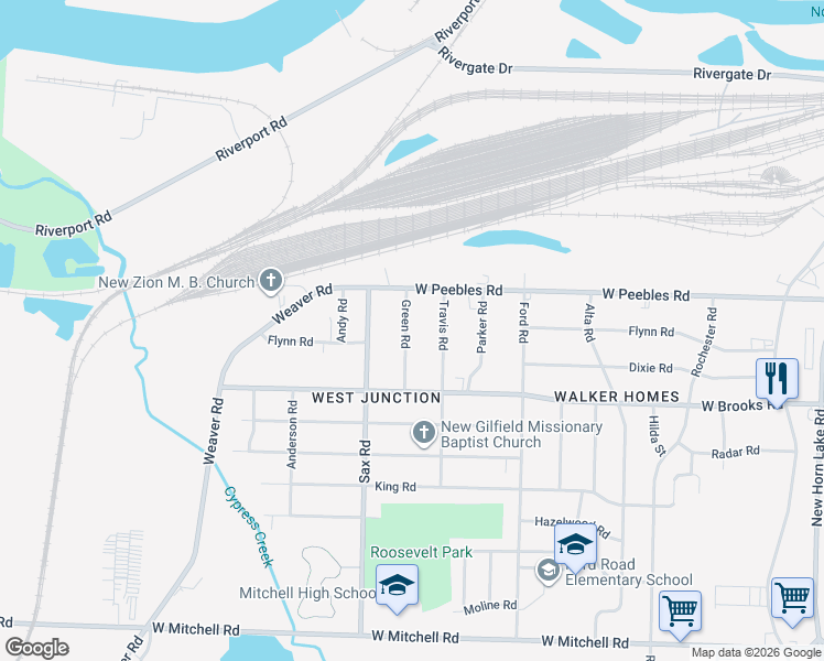 map of restaurants, bars, coffee shops, grocery stores, and more near 3051 Green Road in Memphis