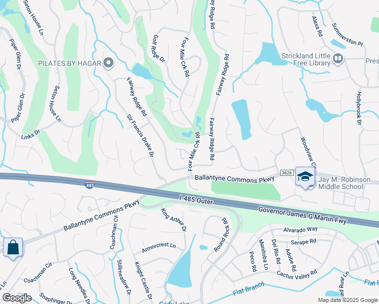 map of restaurants, bars, coffee shops, grocery stores, and more near 11201 4 Mile Creek Road in Charlotte