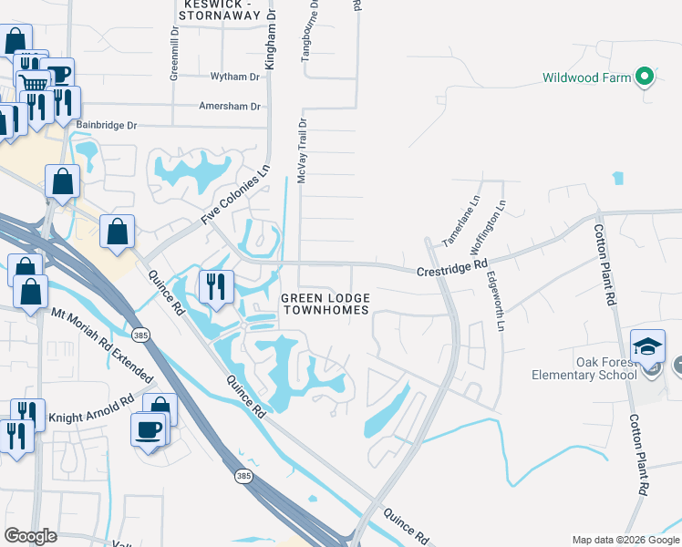 map of restaurants, bars, coffee shops, grocery stores, and more near 3046 Greenlodge Lane in Memphis