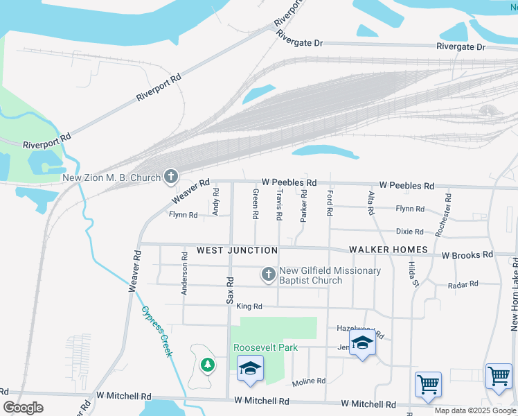 map of restaurants, bars, coffee shops, grocery stores, and more near 3051 Green Road in Memphis