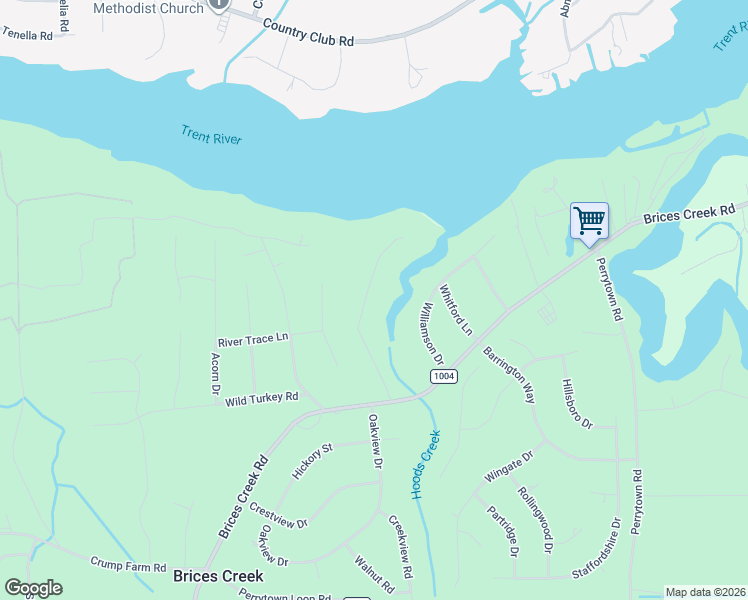 map of restaurants, bars, coffee shops, grocery stores, and more near 1992 Hoods Creek Road in New Bern