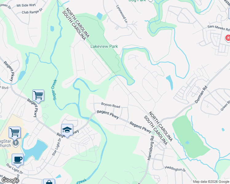 map of restaurants, bars, coffee shops, grocery stores, and more near 4033 Bainbridge Place in Fort Mill