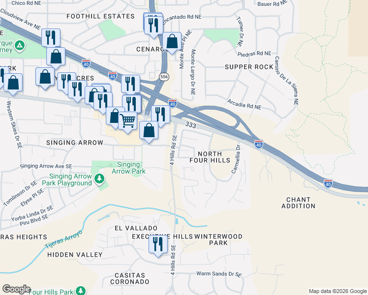 map of restaurants, bars, coffee shops, grocery stores, and more near 13631 Shaffer Court Southeast in Albuquerque