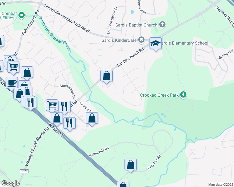map of restaurants, bars, coffee shops, grocery stores, and more near 5506 Burning Ridge Drive in Monroe