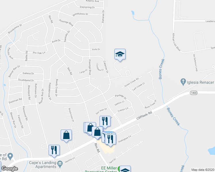 map of restaurants, bars, coffee shops, grocery stores, and more near 7086 Calamar Drive in Fayetteville