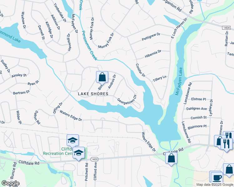 map of restaurants, bars, coffee shops, grocery stores, and more near 429 Runnymede Drive in Fayetteville