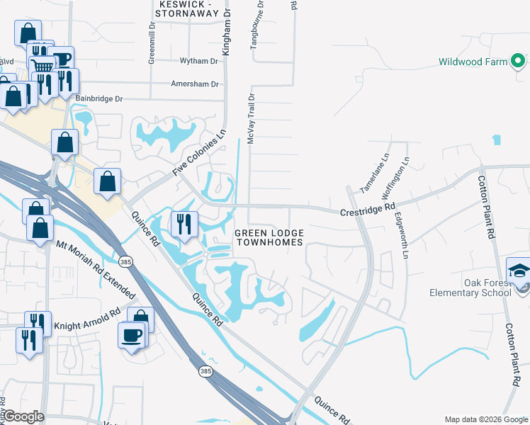 map of restaurants, bars, coffee shops, grocery stores, and more near 6982 Wesley Court in Memphis