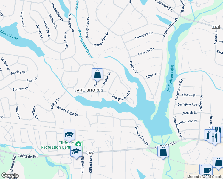 map of restaurants, bars, coffee shops, grocery stores, and more near 429 Runnymede Drive in Fayetteville