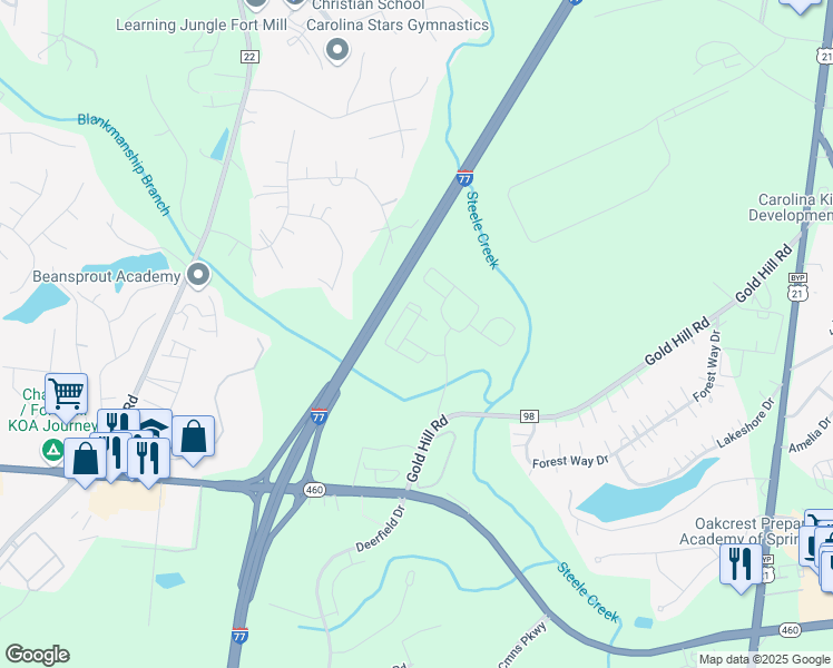 map of restaurants, bars, coffee shops, grocery stores, and more near 579 Cooper River Circle in Fort Mill