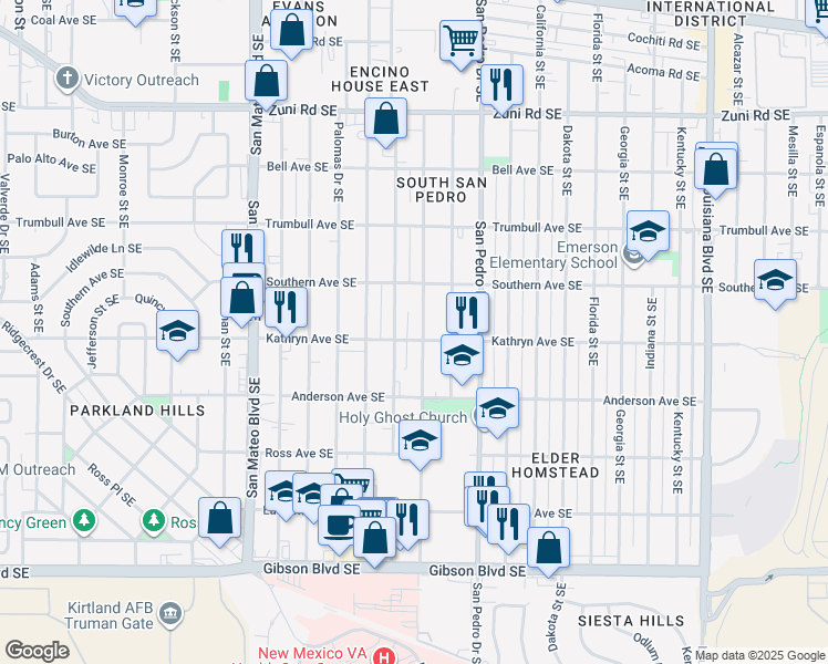 map of restaurants, bars, coffee shops, grocery stores, and more near 900 Cardenas Drive Southeast in Albuquerque