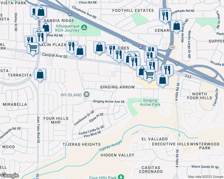 map of restaurants, bars, coffee shops, grocery stores, and more near 315 Dorado Place Southeast in Albuquerque