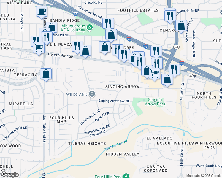 map of restaurants, bars, coffee shops, grocery stores, and more near 12724 Dunes Road Southeast in Albuquerque