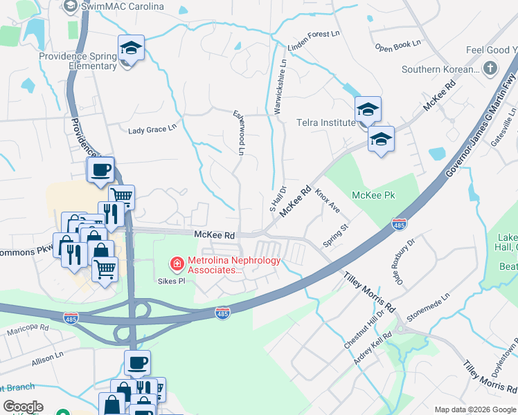 map of restaurants, bars, coffee shops, grocery stores, and more near in Charlotte
