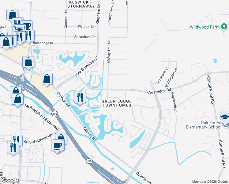 map of restaurants, bars, coffee shops, grocery stores, and more near 6982 Wesley Court in Memphis