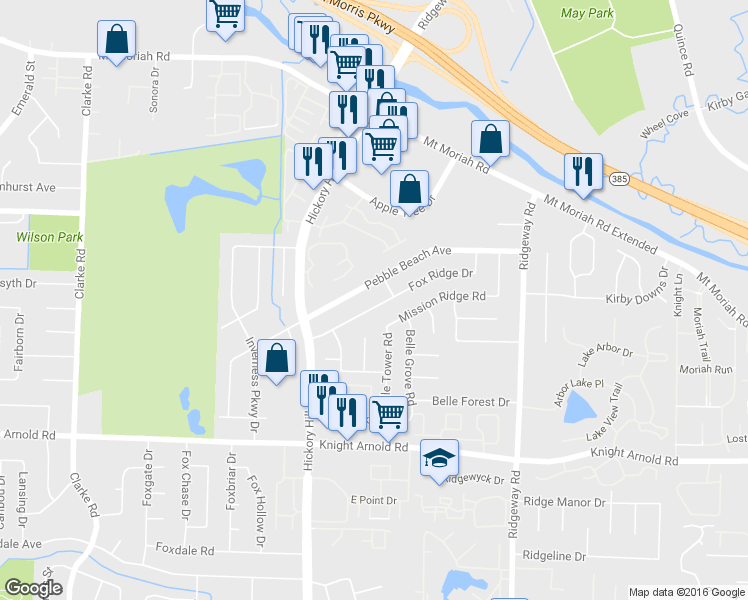 map of restaurants, bars, coffee shops, grocery stores, and more near 6002 Fox Ridge Drive in Memphis