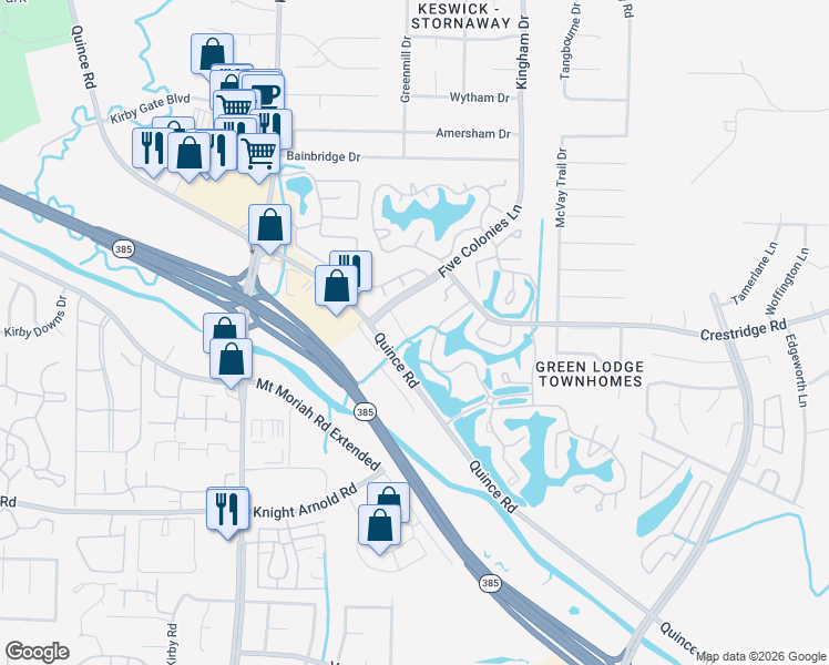 map of restaurants, bars, coffee shops, grocery stores, and more near 6774 Kirby Lawn Cove in Memphis