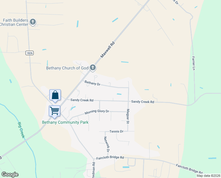 map of restaurants, bars, coffee shops, grocery stores, and more near 6230 Bethany Drive in Stedman