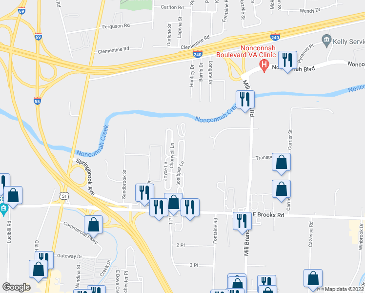 map of restaurants, bars, coffee shops, grocery stores, and more near 3023 Josibpet Lane in Memphis
