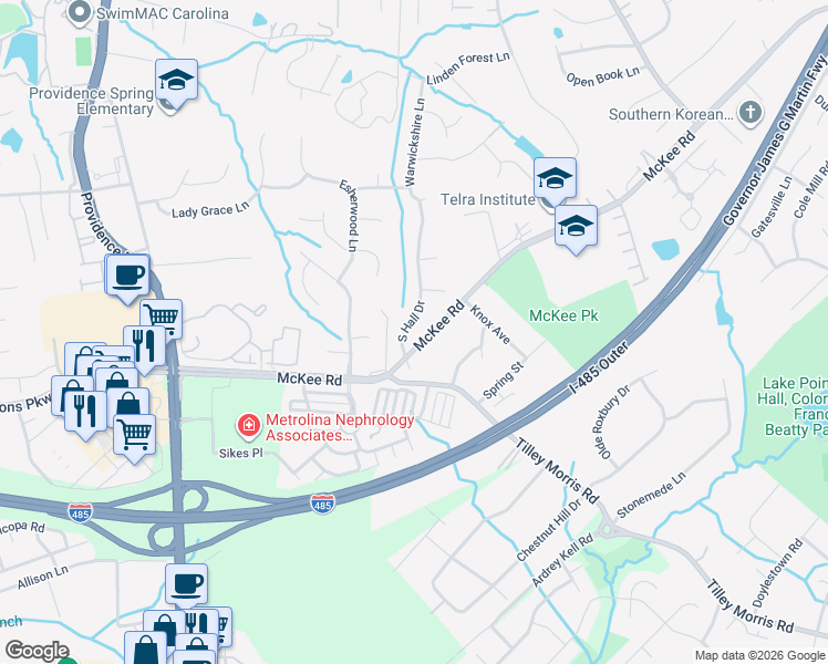 map of restaurants, bars, coffee shops, grocery stores, and more near in Charlotte