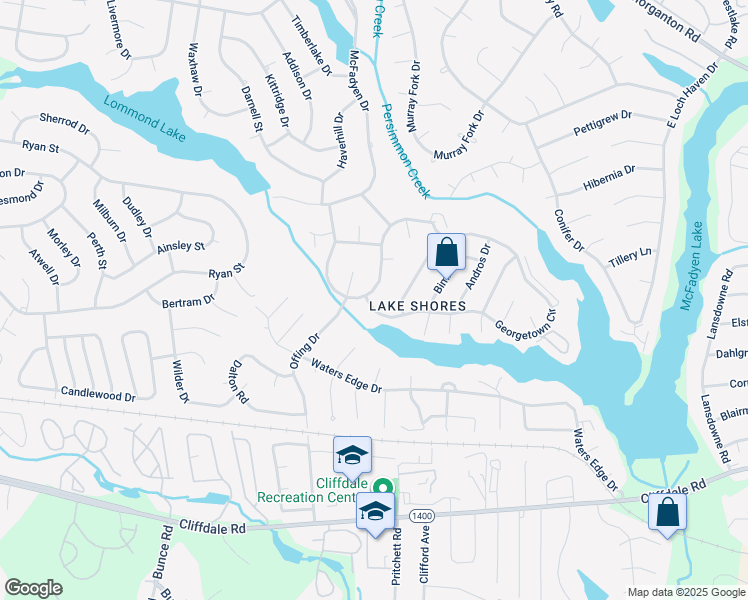 map of restaurants, bars, coffee shops, grocery stores, and more near 698 Georgetown Circle in Fayetteville