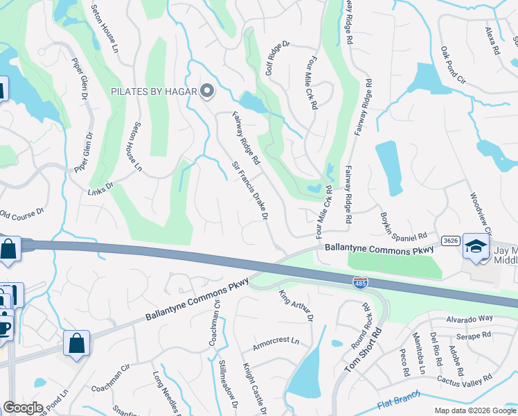 map of restaurants, bars, coffee shops, grocery stores, and more near 11718 Sir Francis Drake Drive in Charlotte